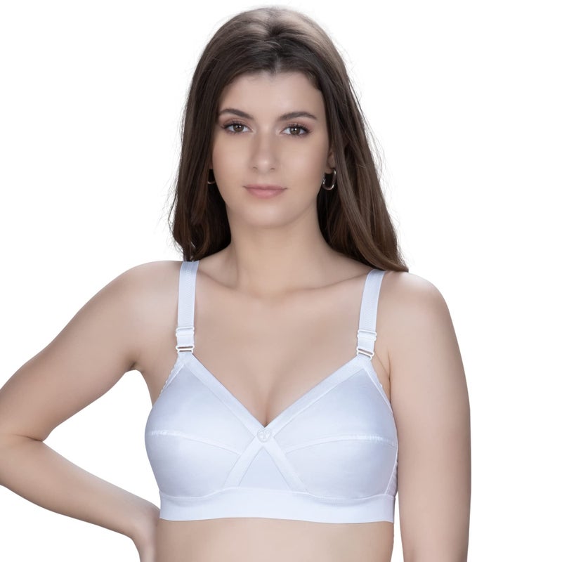 TRYLO Women's Non-Wired Bra (KRUTIKA Plain_White_42D) - Image 5
