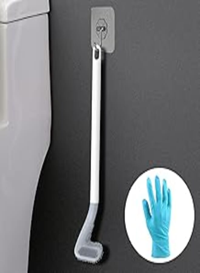 Long Handled Golf Toilet Brush,Silicone Toilet Brush, Bathroom Toilet Brush with Anti Slip Grip Handle, 360° Bendable Flexible Brush Deep Cleaning, with Hook Silicone Golf Toilet Brush (1 Pack White)