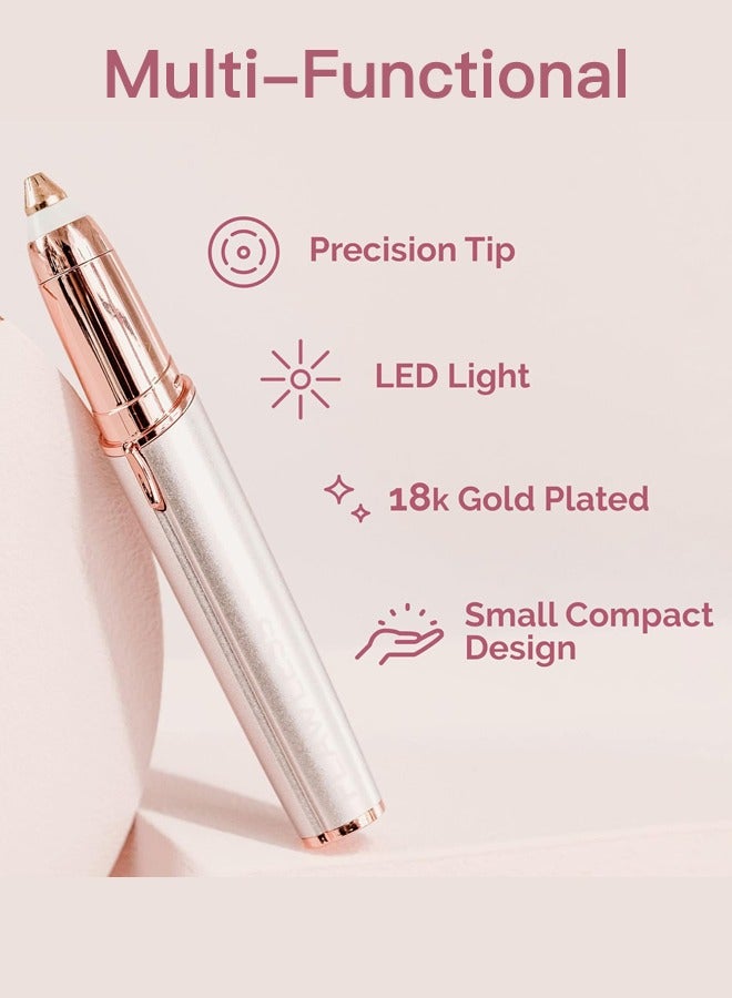 ماركة غير محددة قلم تشذيب الحواجب الكهربائي المحمول القابل لإعادة الشحن عبر USB للنساء، مزيل شعر الحواجب الدقيق بدون ألم، أداة حلاقة آمنة للحواجب للوجه والساق والشفاه والإبط واليد (ذهبي وردي)  - Image 2