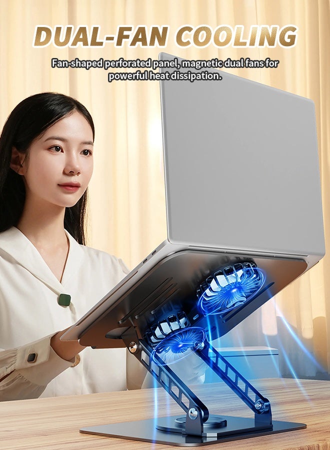 حامل كمبيوتر محمول مع مروحة تبريد، حامل قابل للطي للأجهزة اللوحية مع دوران 360 درجة، متوافق مع أجهزة الكمبيوتر المحمولة Air وPro وDell وHP وLenovo مقاس 10-15.6 بوصة - Image 5