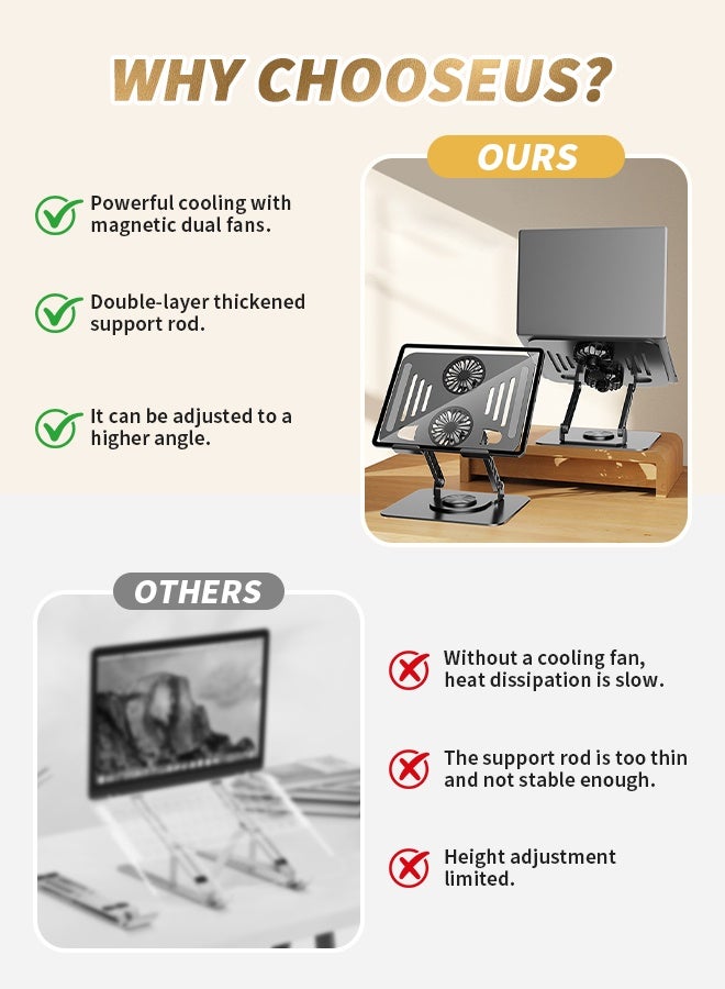 حامل كمبيوتر محمول مع مروحة تبريد، حامل قابل للطي للأجهزة اللوحية مع دوران 360 درجة، متوافق مع أجهزة الكمبيوتر المحمولة Air وPro وDell وHP وLenovo مقاس 10-15.6 بوصة - Image 4
