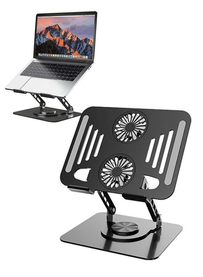 حامل كمبيوتر محمول مع مروحة تبريد، حامل قابل للطي للأجهزة اللوحية مع دوران 360 درجة، متوافق مع أجهزة الكمبيوتر المحمولة Air وPro وDell وHP وLenovo مقاس 10-15.6 بوصة - Image 1