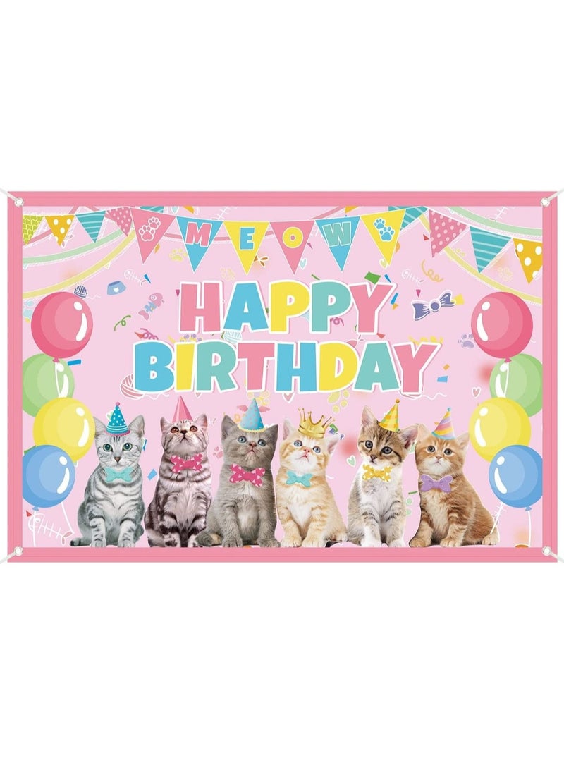 كابتن تيك Cat Happy Birthday Backdrop Kitten Photography Background Pet Paw Cat Theme Party Photo Backdrop Birthday Party Decorations for Cat Owner Children Kids Cake Table Decorations - Image 1