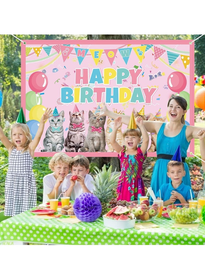كابتن تيك Cat Happy Birthday Backdrop Kitten Photography Background Pet Paw Cat Theme Party Photo Backdrop Birthday Party Decorations for Cat Owner Children Kids Cake Table Decorations - Image 5