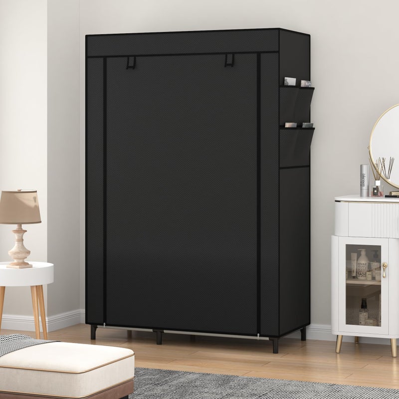 Calmootey Portable Closet Organizers, Clothing Storage, Wardrobe with 6 Shelves and Hanging Rod, Non-Woven Fabric Cover with 4 Side Pockets, Black - Image 5