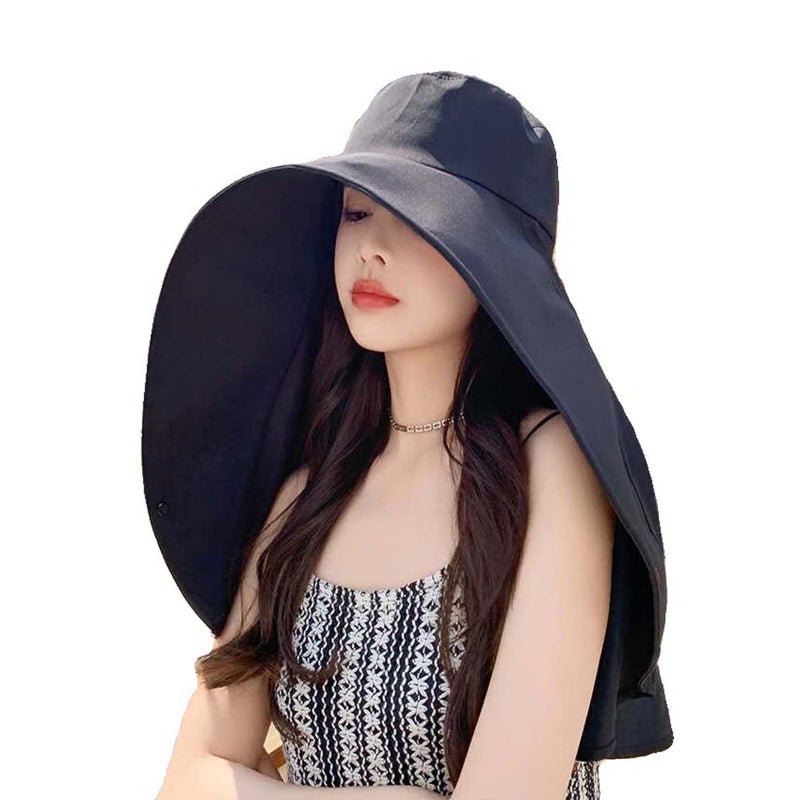 WUODHTW Sun Hats Women Sun Protection Wide Brim Shawl with Neck Flap Hiking Visor Hat Fishing Hat UV Protection Beach Hats Black - Image 2