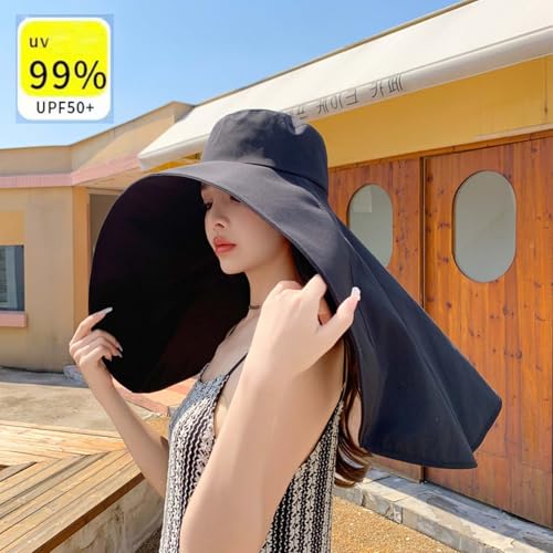 WUODHTW Sun Hats Women Sun Protection Wide Brim Shawl with Neck Flap Hiking Visor Hat Fishing Hat UV Protection Beach Hats Black - Image 3