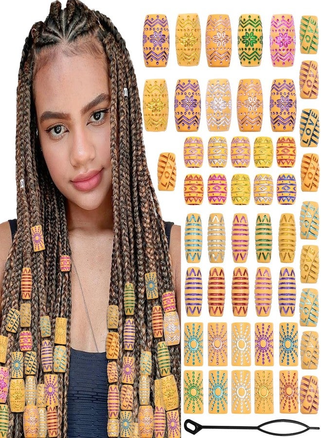 VENOFEN 50PCS Wooden Hair Beads Colorful Imitation Wood Beads for Hair Mixed Size Hair Tube Beads Loc Dreadlock Accessories Hair Decoration for Women and Girls - Image 1