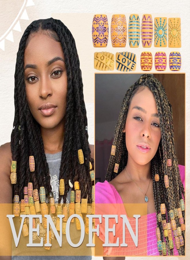 VENOFEN 50PCS Wooden Hair Beads Colorful Imitation Wood Beads for Hair Mixed Size Hair Tube Beads Loc Dreadlock Accessories Hair Decoration for Women and Girls - Image 5