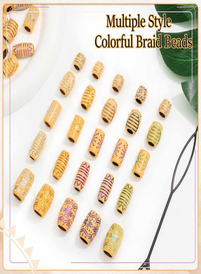 VENOFEN 50PCS Wooden Hair Beads Colorful Imitation Wood Beads for Hair Mixed Size Hair Tube Beads Loc Dreadlock Accessories Hair Decoration for Women and Girls - Image 2