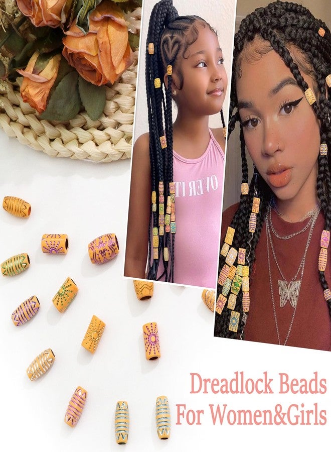 VENOFEN 50PCS Wooden Hair Beads Colorful Imitation Wood Beads for Hair Mixed Size Hair Tube Beads Loc Dreadlock Accessories Hair Decoration for Women and Girls - Image 3
