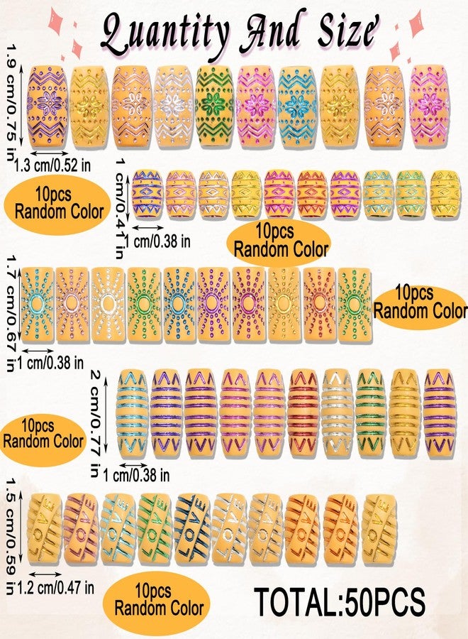 VENOFEN 50PCS Wooden Hair Beads Colorful Imitation Wood Beads for Hair Mixed Size Hair Tube Beads Loc Dreadlock Accessories Hair Decoration for Women and Girls - Image 4