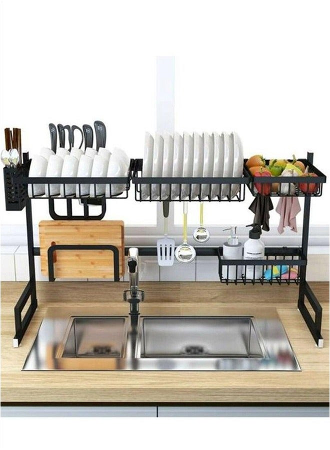 BLOOMING TIME The Plate Drying Rack On The Sink, Kitchen Supplies Storage Rack, Tableware Drainer, Saves Space, Is Equipped With A Variety Of Compartments, Is Easy To Assemble, High-Quality Materials Are Easy To Clean, Anti-Rust, Black - Image 1