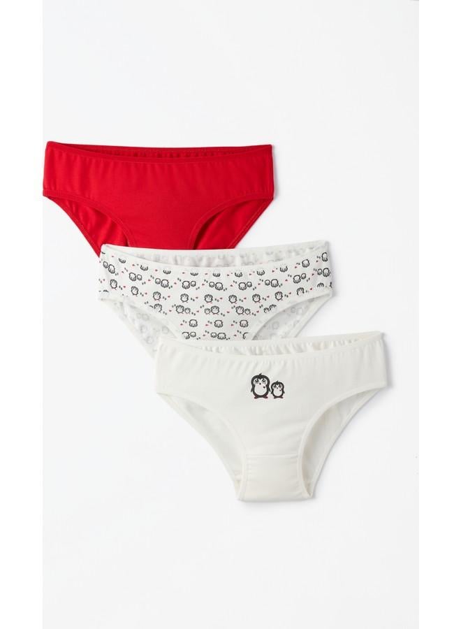 JUNE June Girl Penguin Patterned 3-Pack Panties Red - Multicolor - Ecru - Image 1