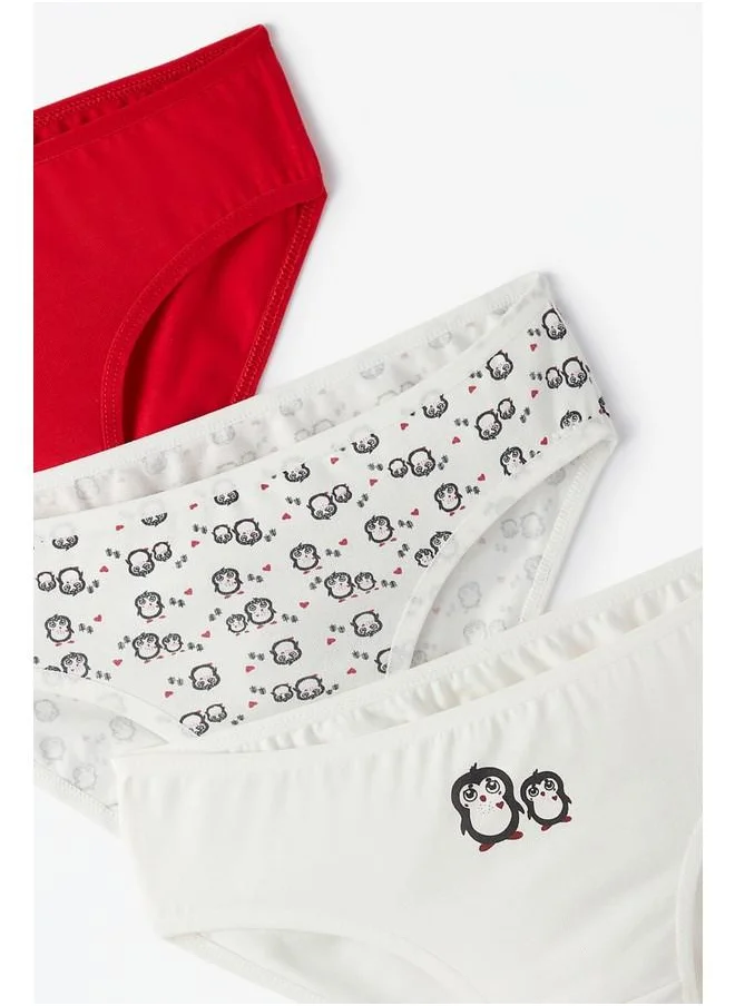 جون June Girl Penguin Patterned 3-Pack Panties Red - Multicolor - Ecru