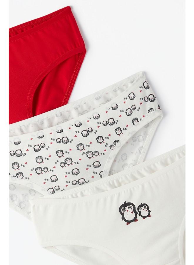 JUNE June Girl Penguin Patterned 3-Pack Panties Red - Multicolor - Ecru - Image 3