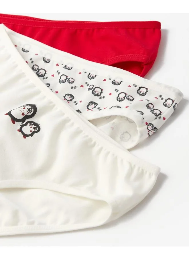جون June Girl Penguin Patterned 3-Pack Panties Red - Multicolor - Ecru