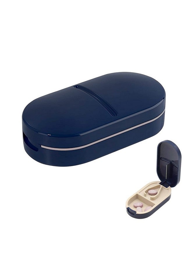 Hannea صندوق حبوب هانيه® المحمول، قاطع أقراص، صندوق منظم للأدوية مع قاطع حبوب للأقراص الصغيرة والكبيرة 2 في 1 منظم تخزين الحبوب مع قاطع أقراص للاستخدام اليومي، السفر (أزرق) - Image 1