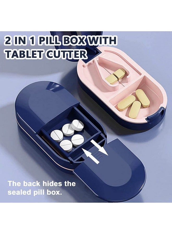 Hannea صندوق حبوب هانيه® المحمول، قاطع أقراص، صندوق منظم للأدوية مع قاطع حبوب للأقراص الصغيرة والكبيرة 2 في 1 منظم تخزين الحبوب مع قاطع أقراص للاستخدام اليومي، السفر (أزرق) - Image 3