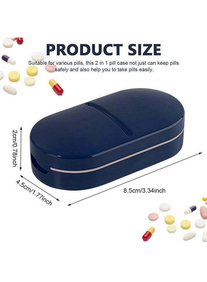 Hannea صندوق حبوب هانيه® المحمول، قاطع أقراص، صندوق منظم للأدوية مع قاطع حبوب للأقراص الصغيرة والكبيرة 2 في 1 منظم تخزين الحبوب مع قاطع أقراص للاستخدام اليومي، السفر (أزرق) - Image 2