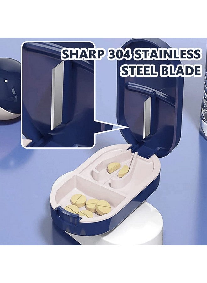 Hannea صندوق حبوب هانيه® المحمول، قاطع أقراص، صندوق منظم للأدوية مع قاطع حبوب للأقراص الصغيرة والكبيرة 2 في 1 منظم تخزين الحبوب مع قاطع أقراص للاستخدام اليومي، السفر (أزرق) - Image 4