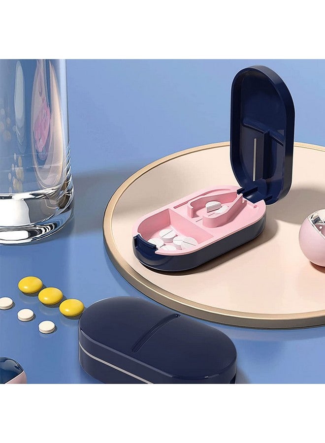 Hannea صندوق حبوب هانيه® المحمول، قاطع أقراص، صندوق منظم للأدوية مع قاطع حبوب للأقراص الصغيرة والكبيرة 2 في 1 منظم تخزين الحبوب مع قاطع أقراص للاستخدام اليومي، السفر (أزرق) - Image 5