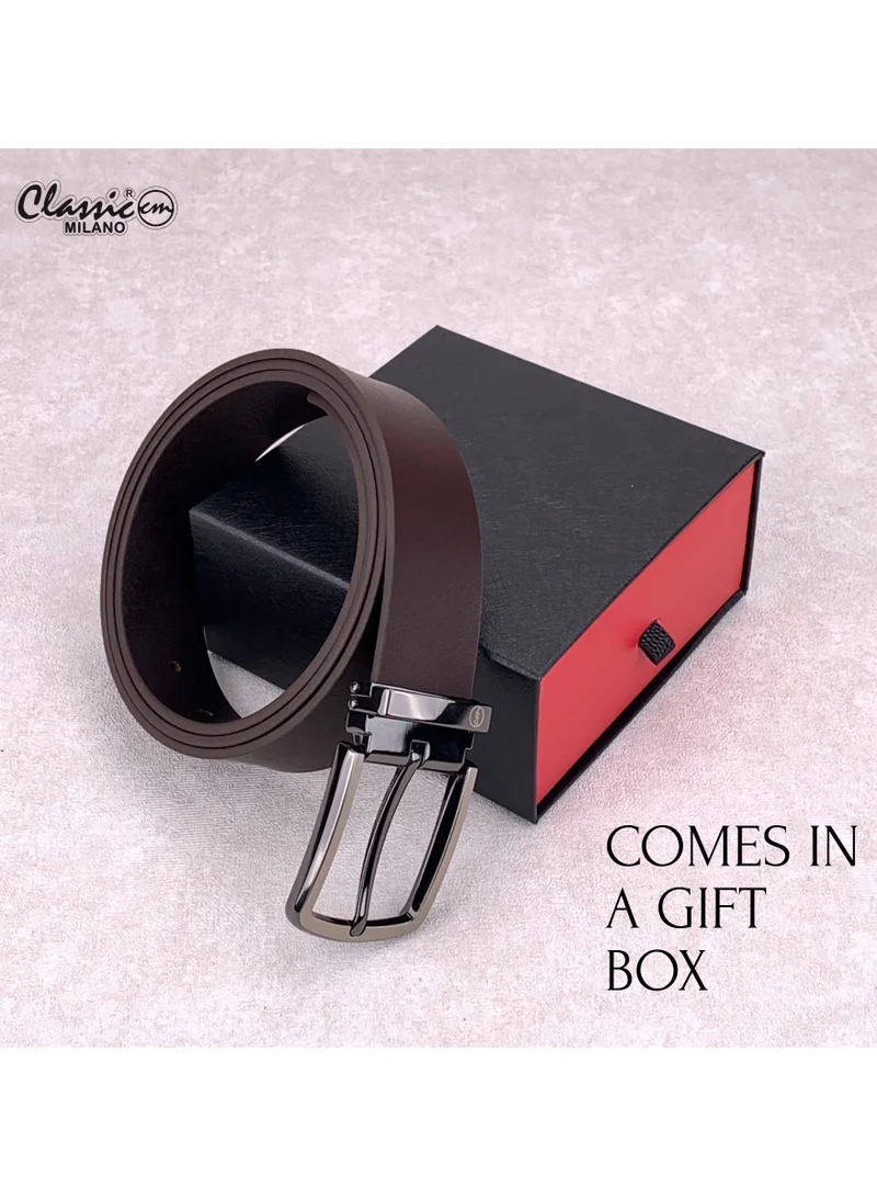 Classic Milano Brown (ZT1102) Classic Milano Genuine Leather Belt for Men – Black Formal Men's Belt – Men Belts for Office & Business Wear – Mens Belt Leather with Gift Box for Men | Best Price UAE