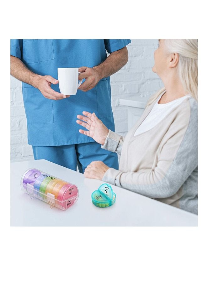 Generic Round Box Transparent Color 14 Grid Pill Box, Detachable Small Portable Large Capacity PP Material Packaging Box, Mini Travel Moisture-Proof Pill Box (Color)  - Image 5