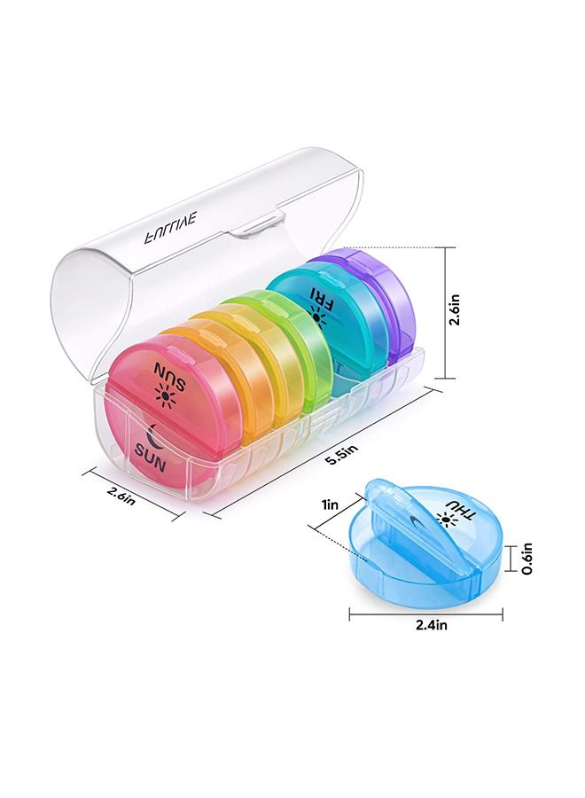 Generic Round Box Transparent Color 14 Grid Pill Box, Detachable Small Portable Large Capacity PP Material Packaging Box, Mini Travel Moisture-Proof Pill Box (Color)  - Image 2