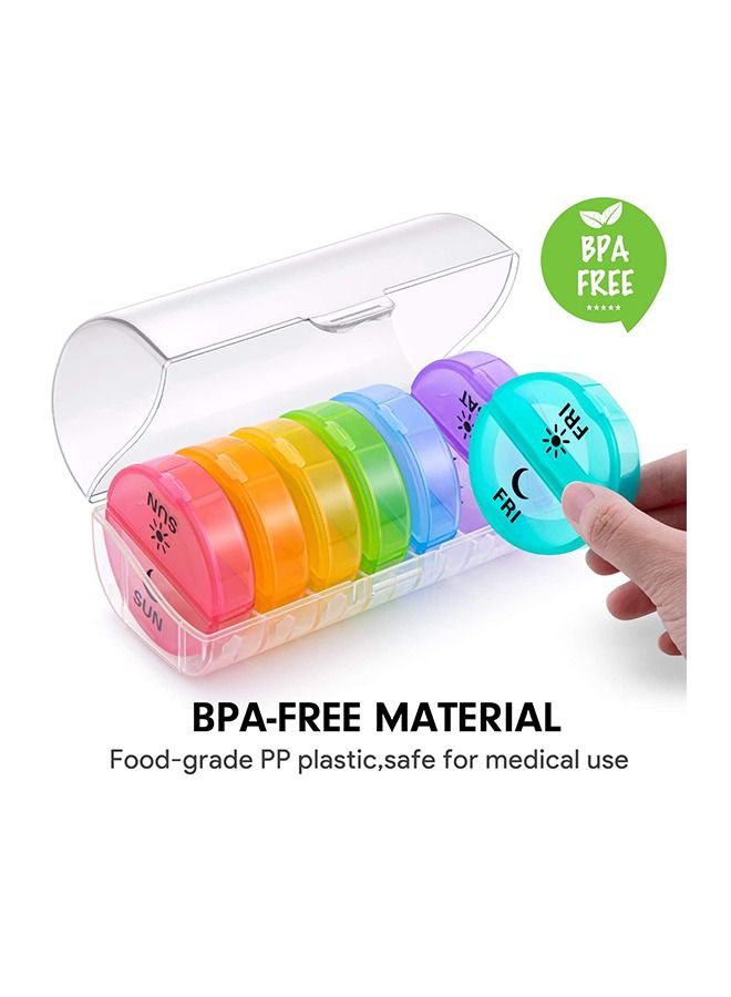 Generic Round Box Transparent Color 14 Grid Pill Box, Detachable Small Portable Large Capacity PP Material Packaging Box, Mini Travel Moisture-Proof Pill Box (Color)  - Image 3