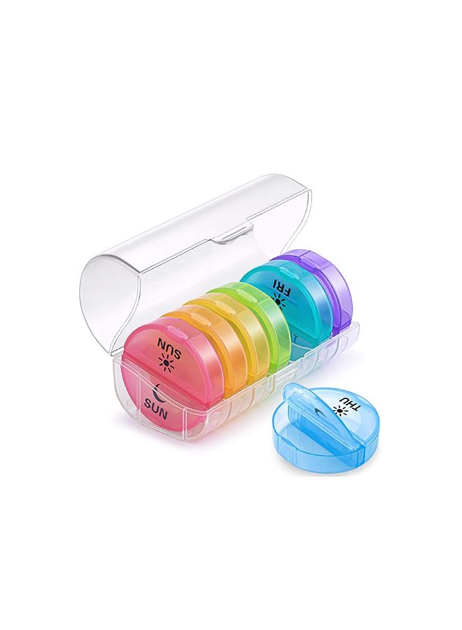 Generic Round Box Transparent Color 14 Grid Pill Box, Detachable Small Portable Large Capacity PP Material Packaging Box, Mini Travel Moisture-Proof Pill Box (Color)  - Image 1