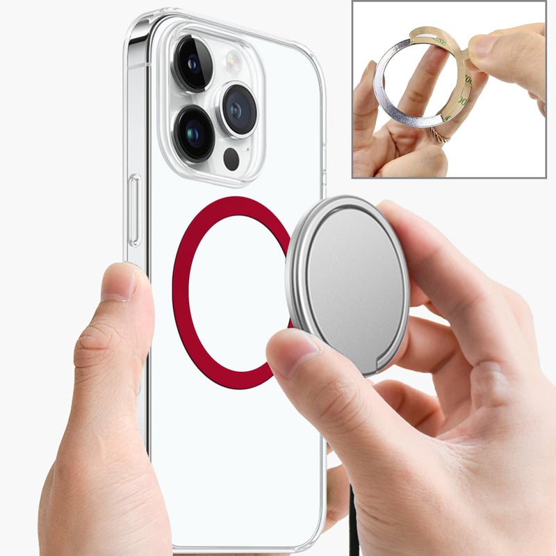 TENOC Universal Metal Ring Sticker for Magnetic Charger Compatible with iPhone/Samsung/Android All Cellphones, Magnetic Mount/Phone Holder Conversion Accessories, 3Pcs, Red - Image 3