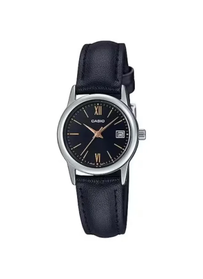 CASIO Women's Analog Display Watch With Black Leather Strap - LTP-V002L-1B3UDF