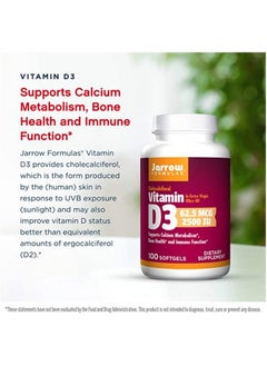 jarrow formulas Vitamin D3 2500 IU 100 Softgels  - Image 2