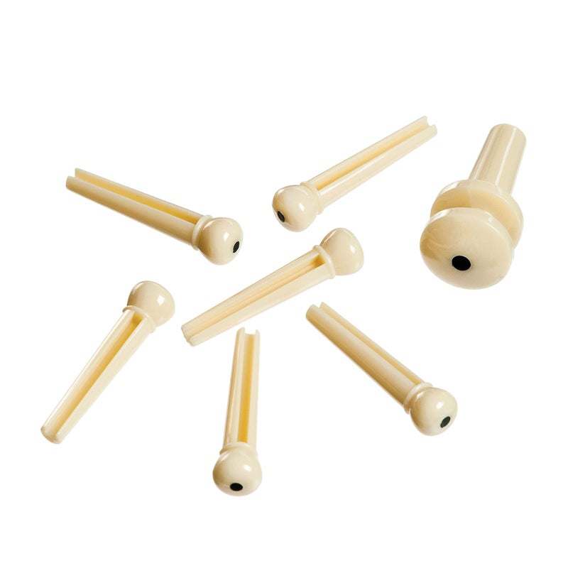 Planet Waves D'Addario Accessories Injected Molded Bridge Pins with End Pin, Set of 7, Ivory with Black Dot - Image 3