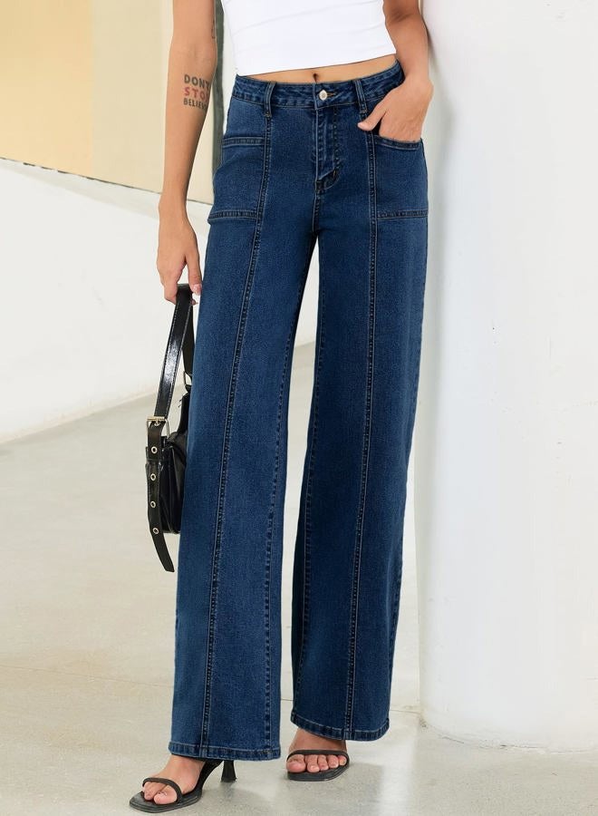 Sidefeel Womens Wide Leg Jeans High Waisted Stretchy Straight Leg Baggy Denim Pants, Bluing, 16 - Image 5