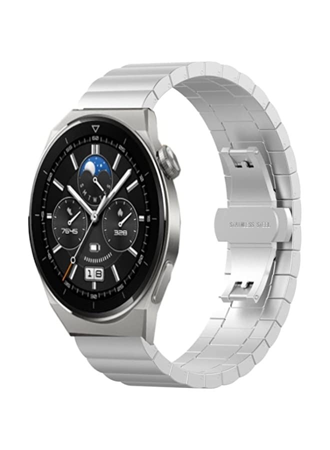 Band For Huawei Watch GT 3 Pro 43mm 20mm One Bead erfly Buckle Metal Steel Watch Band (Silver) - Image 1
