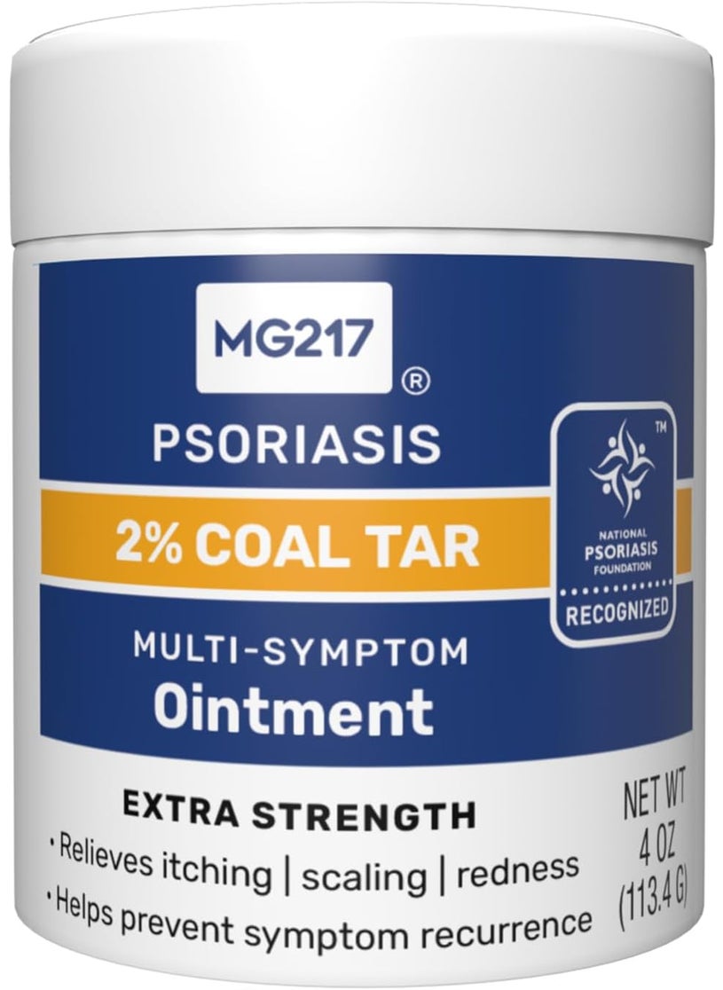 MG217 - MG217 2% Coal Tar Ointment for Psoriasis, Extra Strength Multi Symptom Relief, Effectively Relieves Itching, Scaling, Redness, Vitamin A, D and E, 4 oz Jar - Image 1