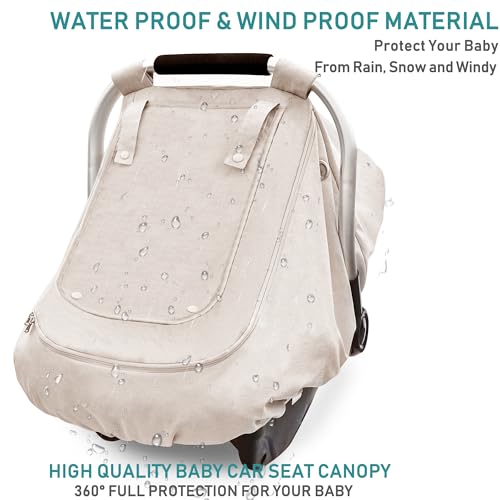 YVMVDV Waterproof Baby Car Seat Cover，YVMVDV Patented Cold Weather Carseat Cover for Babies,Infant Car Seat Cover Canopy for Boy Girls, Keeps Babies Warm and Cozy (Beige) - Image 2