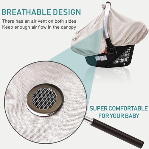 YVMVDV Waterproof Baby Car Seat Cover，YVMVDV Patented Cold Weather Carseat Cover for Babies,Infant Car Seat Cover Canopy for Boy Girls, Keeps Babies Warm and Cozy (Beige) - Image 3