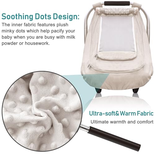 YVMVDV Waterproof Baby Car Seat Cover，YVMVDV Patented Cold Weather Carseat Cover for Babies,Infant Car Seat Cover Canopy for Boy Girls, Keeps Babies Warm and Cozy (Beige) - Image 4