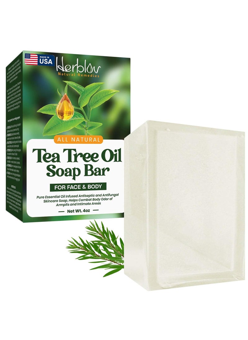 Herblov - Tea Tree Oil Soap Bar for Face  Body 4oz All Natural Remedy Skin Cleanser  Pure Essential Oil Infused Skincare Cleansing Soap for Dirt  Acne  Tea Tree Face  Body Wash Made in USA - Image 1