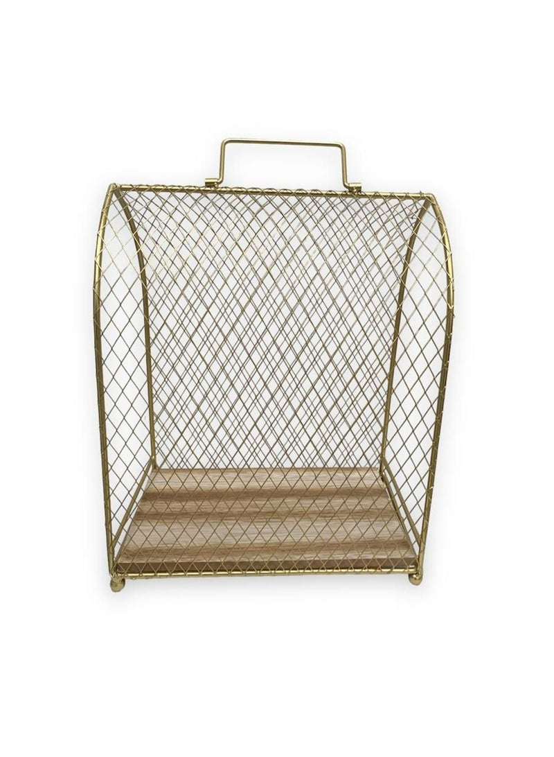 Gold Cage with Wooden Base Big 