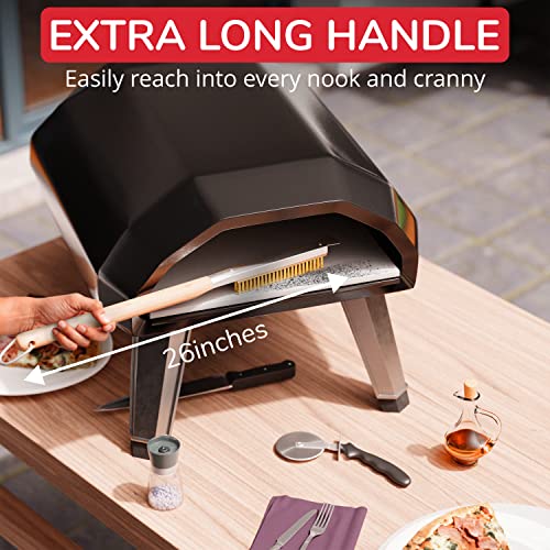 Senwosa 26” Pizza Oven Brush with Stone Scraper - Heat Resistant Stainless Steel Bristles, Extra Long Handle - Compatible with Ooni Ovens - Includes Spare Head - Image 2