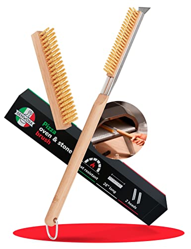 Senwosa 26” Pizza Oven Brush with Stone Scraper - Heat Resistant Stainless Steel Bristles, Extra Long Handle - Compatible with Ooni Ovens - Includes Spare Head - Image 1