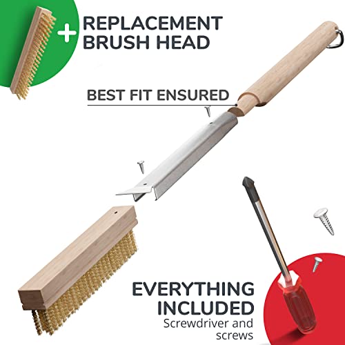 Senwosa 26” Pizza Oven Brush with Stone Scraper - Heat Resistant Stainless Steel Bristles, Extra Long Handle - Compatible with Ooni Ovens - Includes Spare Head - Image 5