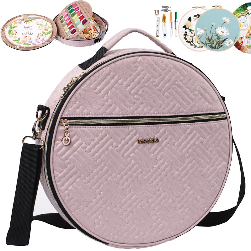 MYBAGZING | Round Embroidery Bag(Empty) - Embroidery Storage Bag -Cross Stitch Supplies Organizer with Multiple Pockets for Embroidery Kits, Cross Stitch Suppliers, Embroidery Floss (Bag Only) - Image 5