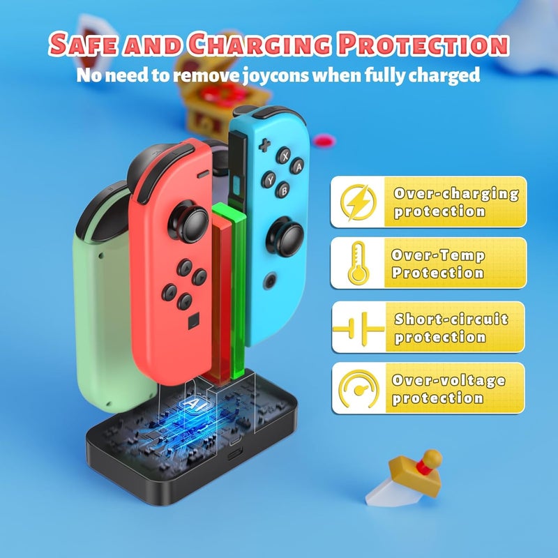 FASTSNAIL Charging Dock Compatible with Nintendo Switch for Joy Con & OLED Model Controller with Lamppost LED Indication, Charger Stand Station Compatible with Joy Cons with Charging Cable - Image 4