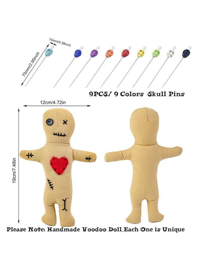 Waybas 10Pcs Voodoo Doll Kit, Real Voodoo Dolls With 9 Skull Pins Creepy Ghost Doll Revenge Spells Voodoo Doll Relieve Stress Horror Doll For Halloween Christmas Birthday Gi-Ft Ornament Decoration (Yellow) - Image 2