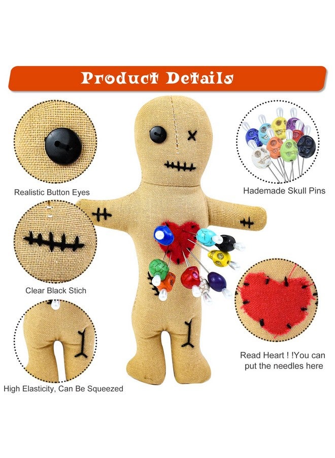 Waybas 10Pcs Voodoo Doll Kit, Real Voodoo Dolls With 9 Skull Pins Creepy Ghost Doll Revenge Spells Voodoo Doll Relieve Stress Horror Doll For Halloween Christmas Birthday Gi-Ft Ornament Decoration (Yellow) - Image 3